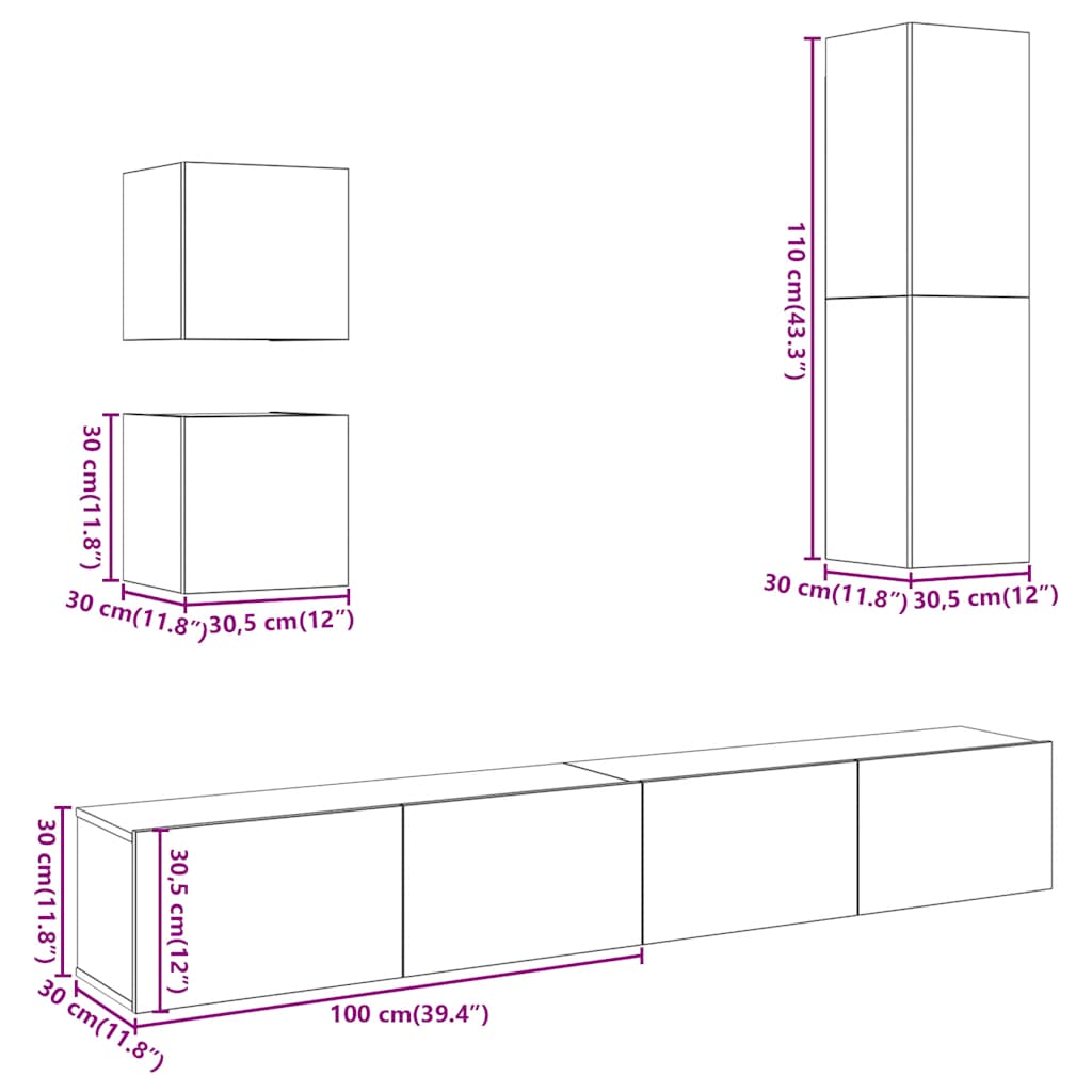 vidaXL 5 Piece TV Cabinet Set Wall-mounted Artisan Oak Engineered Wood