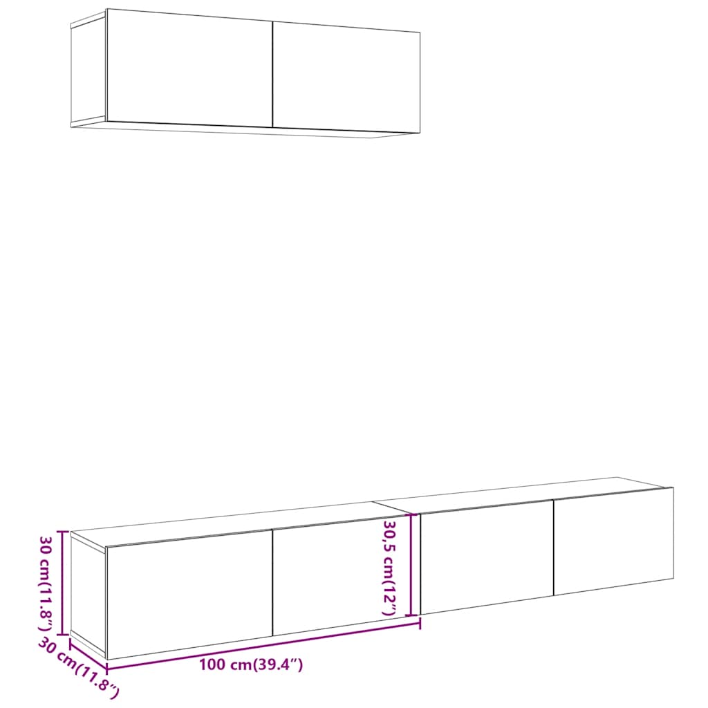 vidaXL Wall Mounted TV Cabinets 3 pcs Old Wood 100x30x30 cm Engineered Wood