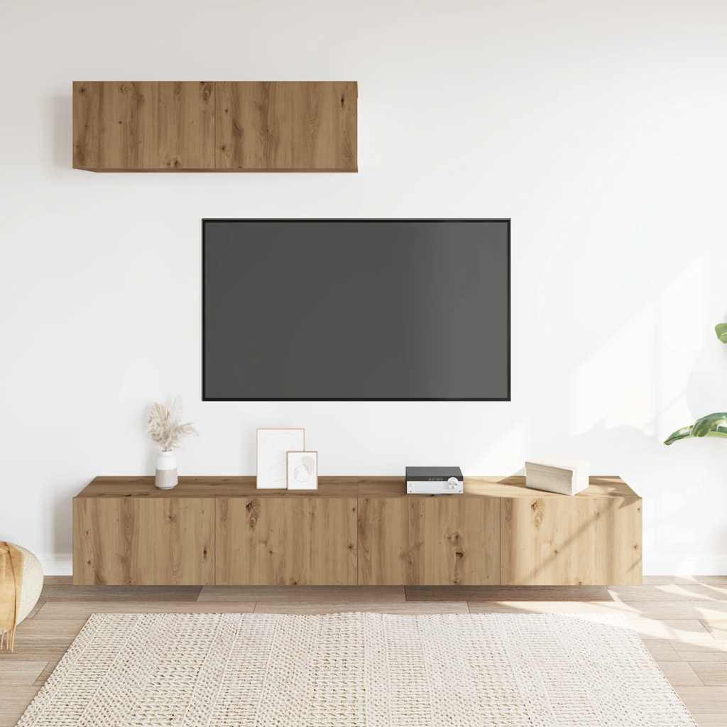 vidaXL 3 Piece Wall-mounted TV Cabinet Set Artisan Oak 100x30x30 cm Engineered Wood