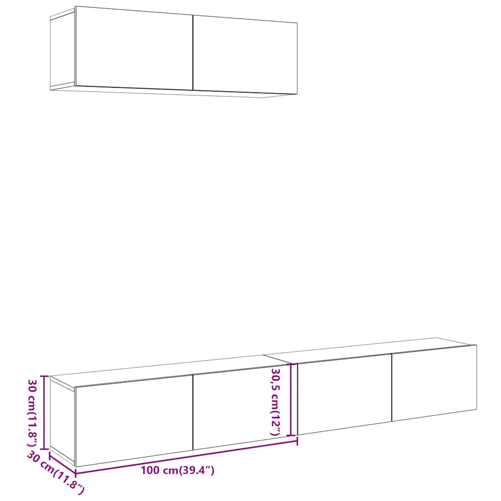 vidaXL 3 Piece Wall-mounted TV Cabinet Set Artisan Oak 100x30x30 cm Engineered Wood
