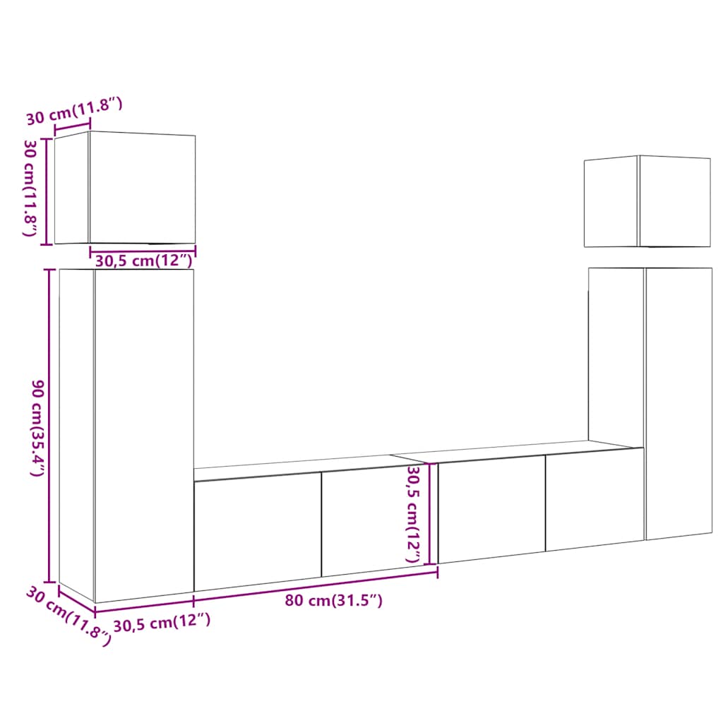 vidaXL 8 Piece TV Cabinet Set Wall-mounted Artisan Oak Engineered Wood