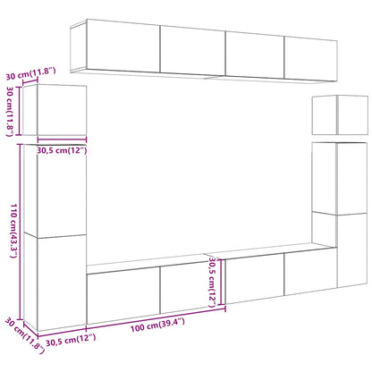 vidaXL 8 Piece TV Cabinet Set Wall-mounted Artisan Oak Engineered Wood