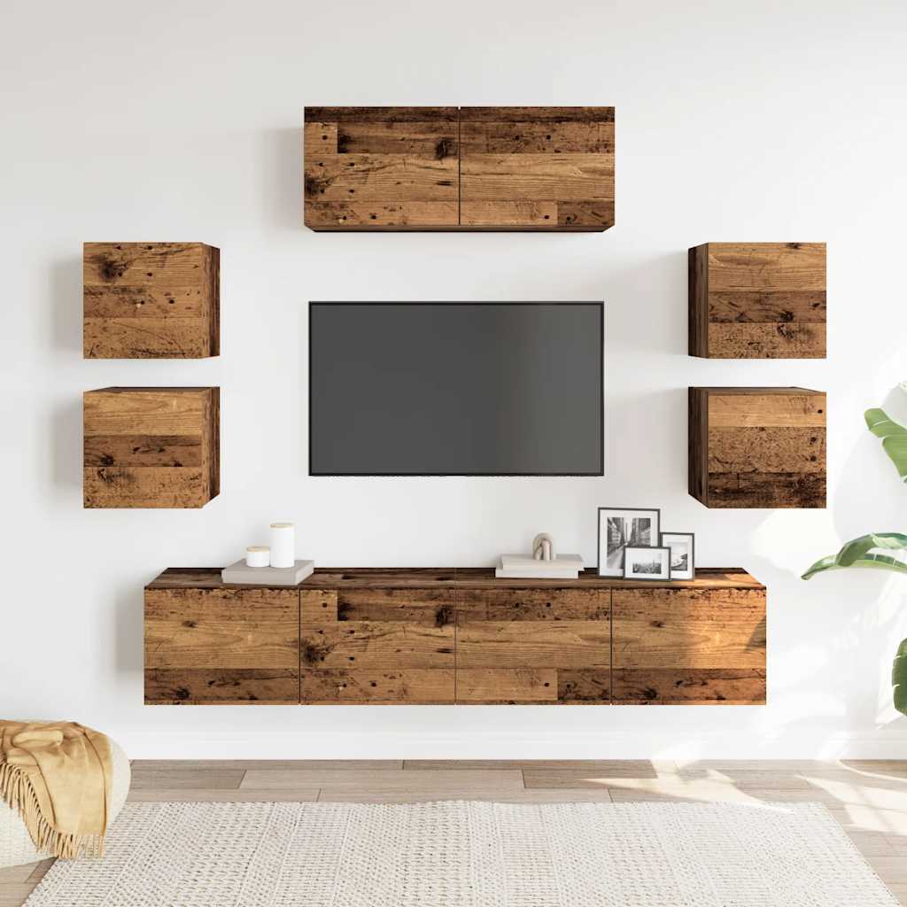 vidaXL 7 Piece TV Cabinet Set Wall-mounted Old Wood Engineered Wood