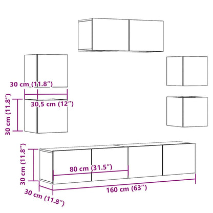 vidaXL 7 Piece TV Cabinet Set Wall-mounted Artisan Oak Engineered Wood