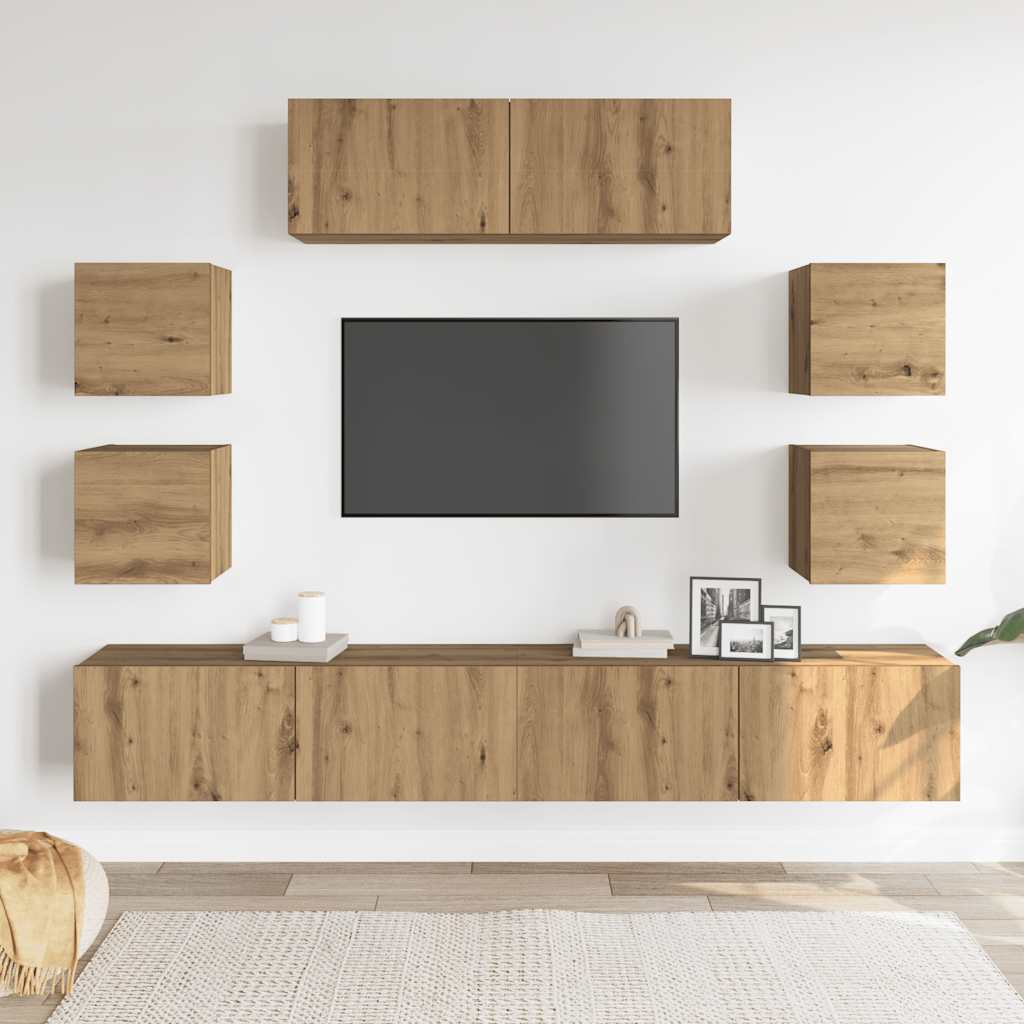 vidaXL 7 Piece TV Cabinet Set Wall-mounted Artisan Oak Engineered Wood