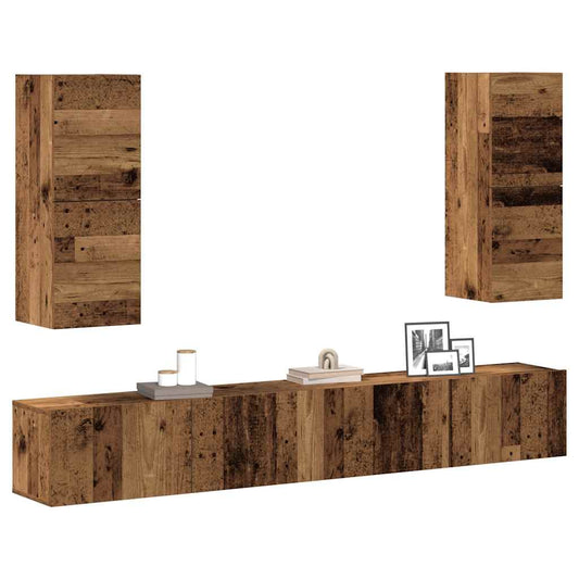 vidaXL 4 Piece TV Cabinet Set Wall-mounted Old Wood Engineered Wood