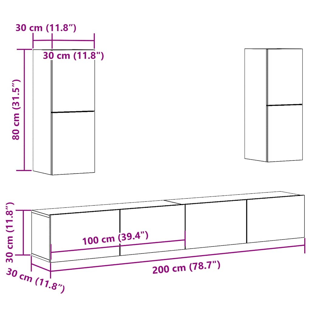 vidaXL 4 Piece TV Cabinet Set Wall-mounted Artisan Oak Engineered Wood