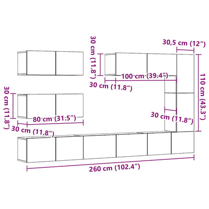 vidaXL 7 Piece TV Cabinet Set Wall-mounted Old Wood Engineered Wood