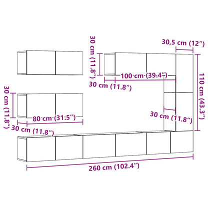 vidaXL 7 Piece TV Cabinet Set Wall-mounted Artisan Oak Engineered Wood