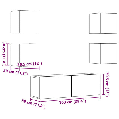 vidaXL 5 Piece TV Cabinet Set Wall-mounted Artisan Oak Engineered Wood