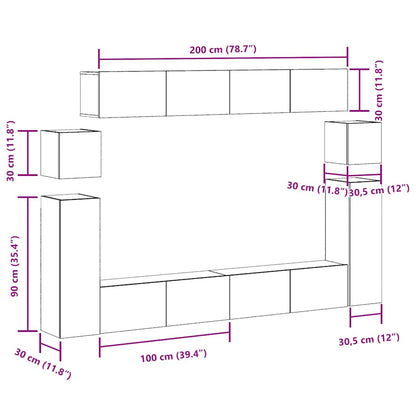 vidaXL 8 Piece TV Cabinet Set Wall-mounted Artisan Oak Engineered Wood