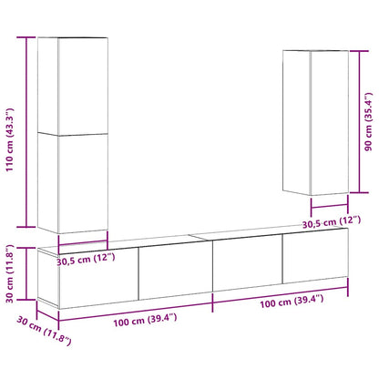 vidaXL 4 Piece TV Cabinet Set Wall-mounted Artisan Oak Engineered Wood