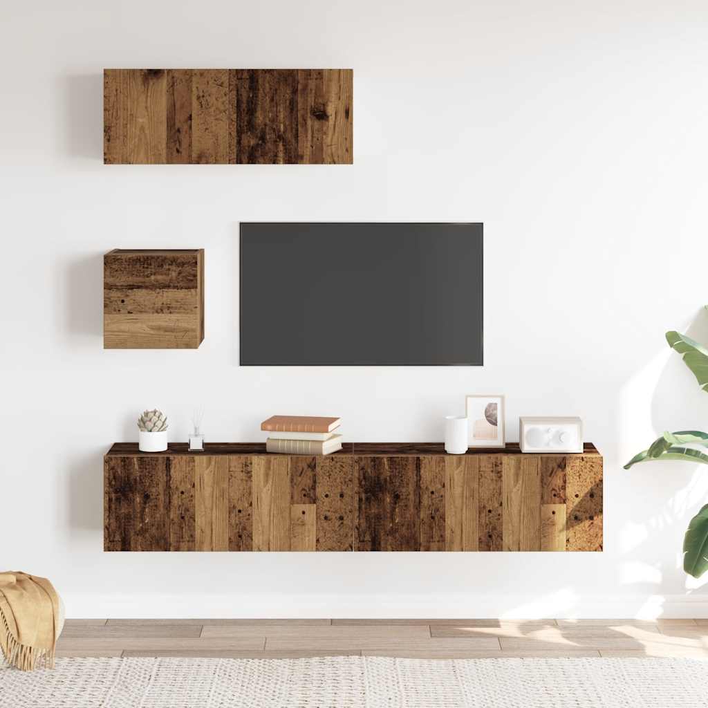 vidaXL 4 Piece TV Cabinet Set Wall-mounted Old Wood Engineered Wood