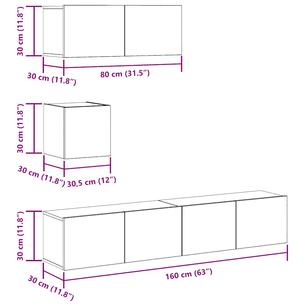 vidaXL 4 Piece TV Cabinet Set Wall-mounted Old Wood Engineered Wood