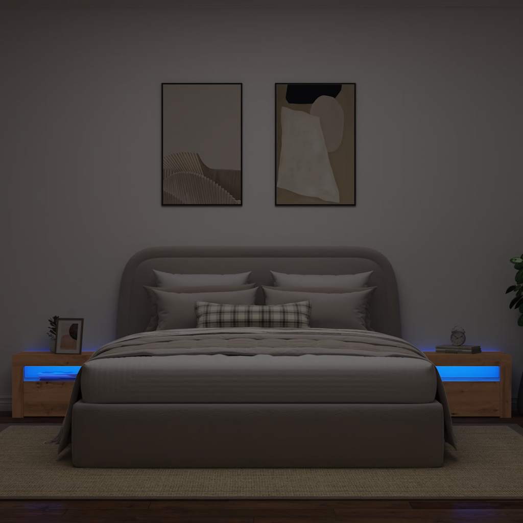 vidaXL Bedside Cabinets 2 pcs with LEDs Artisan Oak 60x35x40 cm