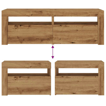 vidaXL Bedside Cabinets 2 pcs with LEDs Artisan Oak 60x35x40 cm