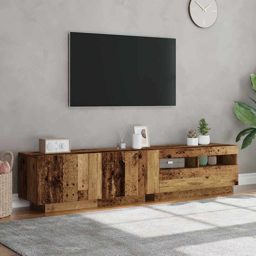 vidaXL TV Cabinet with LED Lights Old Wood 180x35x40cm Engineered Wood