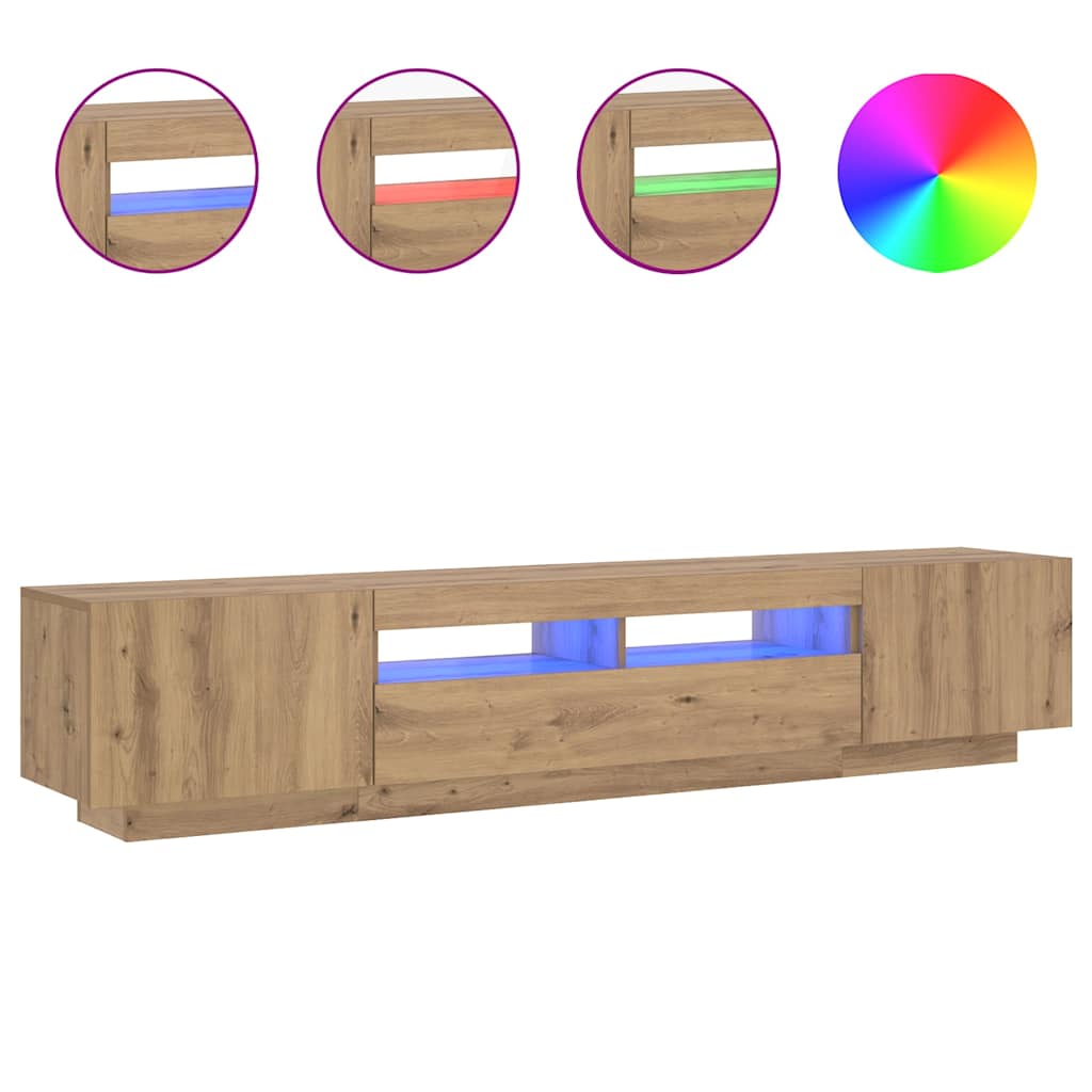 vidaXL TV Cabinet with LED Lights Artisan Oak 200x35x40 cm Engineered Wood