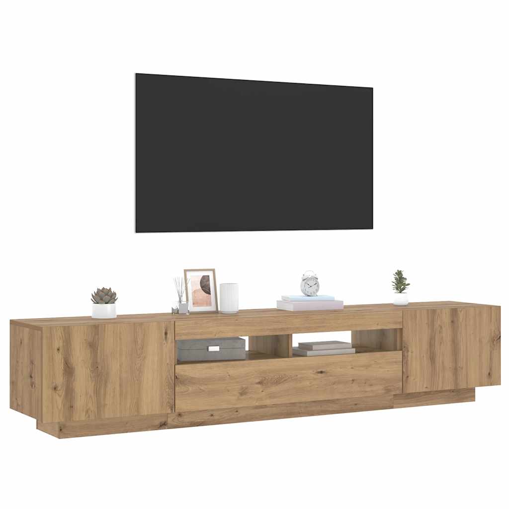 vidaXL TV Cabinet with LED Lights Artisan Oak 200x35x40 cm Engineered Wood