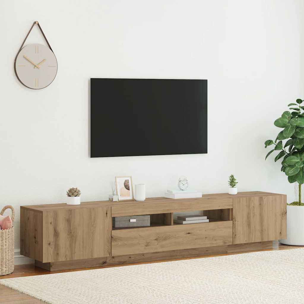vidaXL TV Cabinet with LED Lights Artisan Oak 200x35x40 cm Engineered Wood