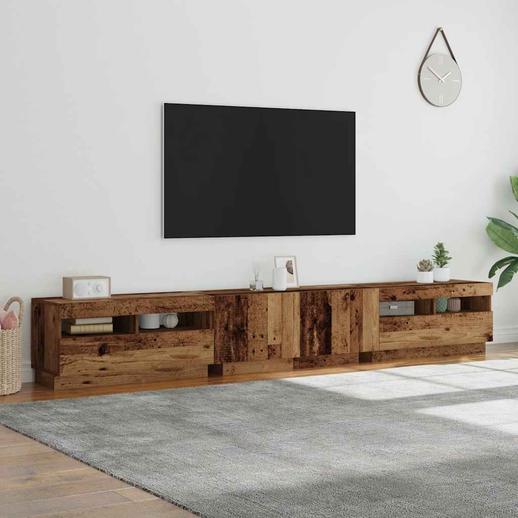 vidaXL TV Cabinet with LED Lights Old Wood 260x35x40cm Engineered Wood