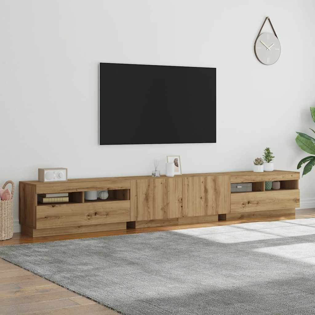 vidaXL TV Cabinet with LED Lights Artisan Oak 260x35x40 cm