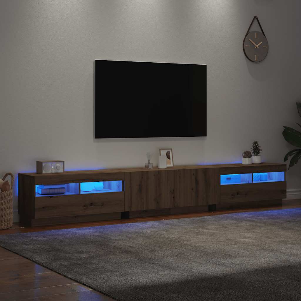vidaXL TV Cabinet with LED Lights Artisan Oak 260x35x40 cm
