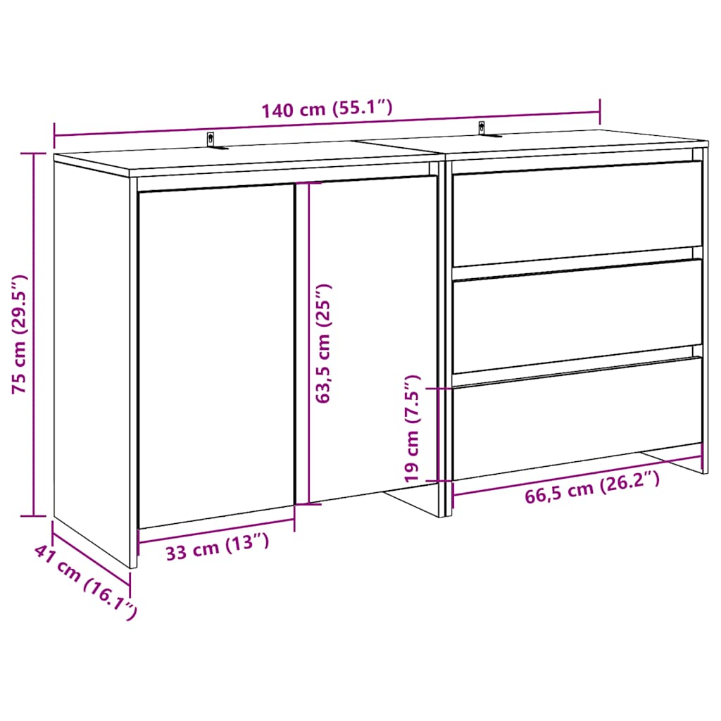 vidaXL 2 Piece Sideboard Old Wood Engineered Wood