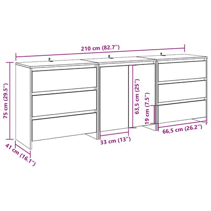 vidaXL 3 Piece Sideboard Artisan Oak Engineered Wood