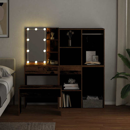 vidaXL Dressing Table Set with LED Old Wood Engineered Wood