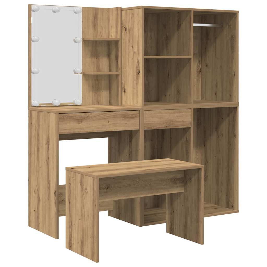 vidaXL Dressing Table Set with LED Artisan Oak Engineered Wood