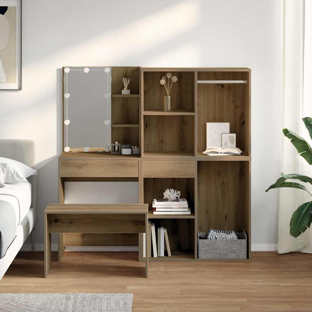 vidaXL Dressing Table Set with LED Artisan Oak Engineered Wood