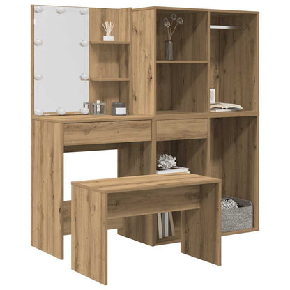 vidaXL Dressing Table Set with LED Artisan Oak Engineered Wood