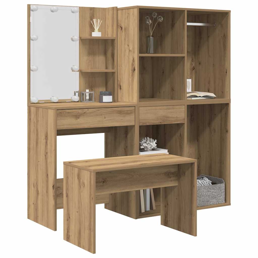 vidaXL Dressing Table Set with LED Artisan Oak Engineered Wood