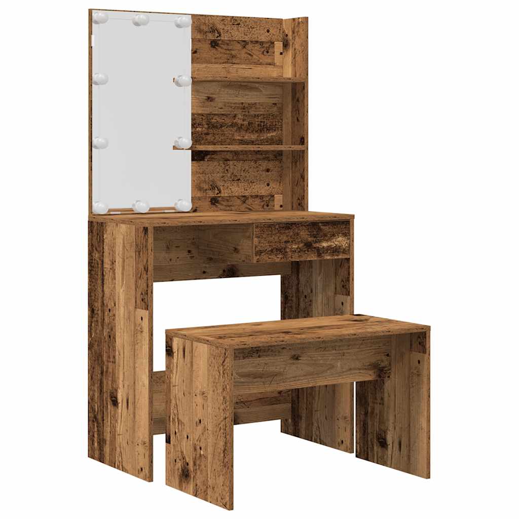 vidaXL Dressing Table Set with LED Old Wood Engineered Wood