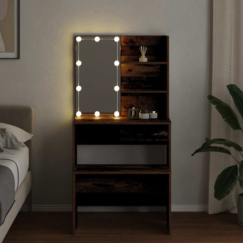 vidaXL Dressing Table Set with LED Old Wood Engineered Wood