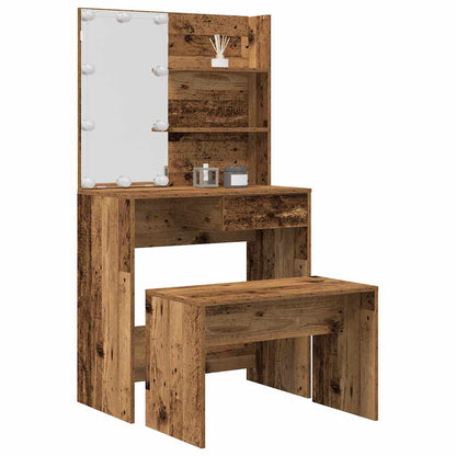 vidaXL Dressing Table Set with LED Old Wood Engineered Wood