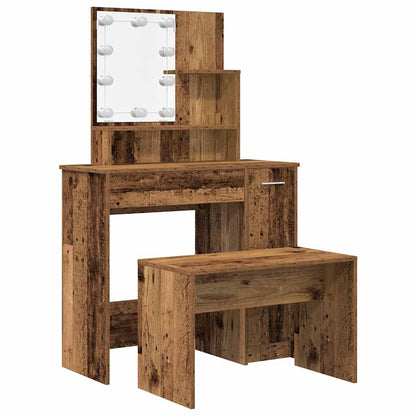 vidaXL Dressing Table Set with LED Old Wood Engineered Wood