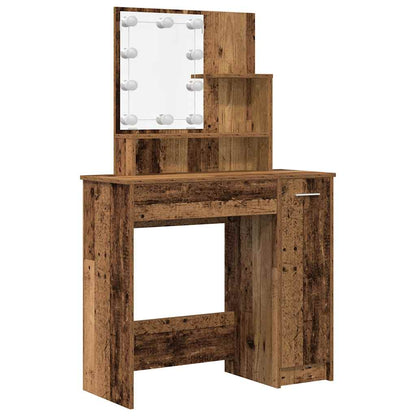 vidaXL Dressing Table Set with LED Old Wood Engineered Wood
