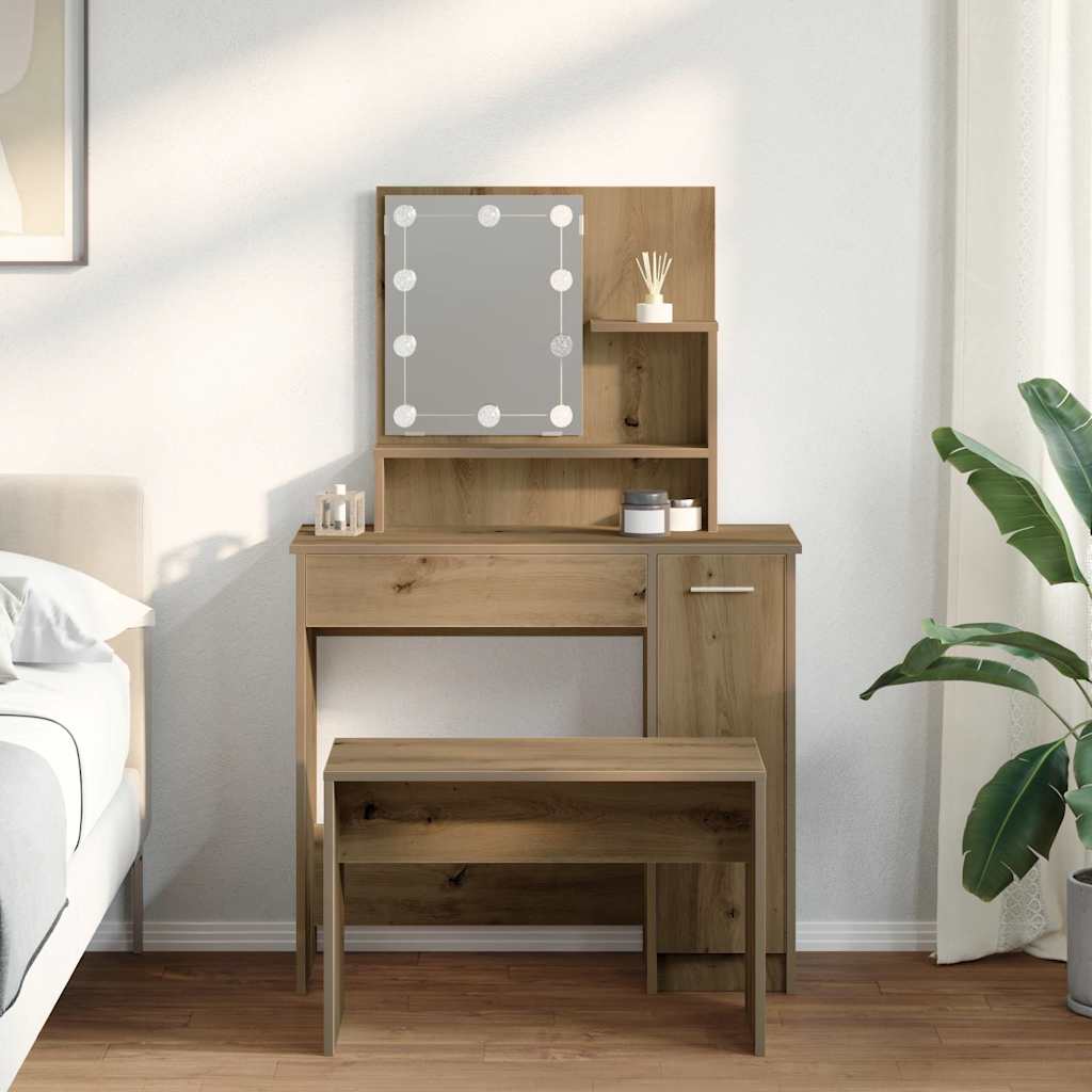 vidaXL Dressing Table Set with LED Artisan Oak Engineered Wood