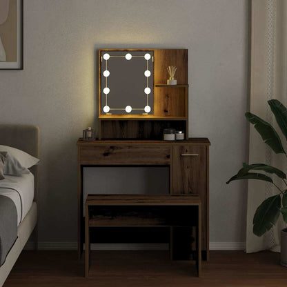 vidaXL Dressing Table Set with LED Artisan Oak Engineered Wood