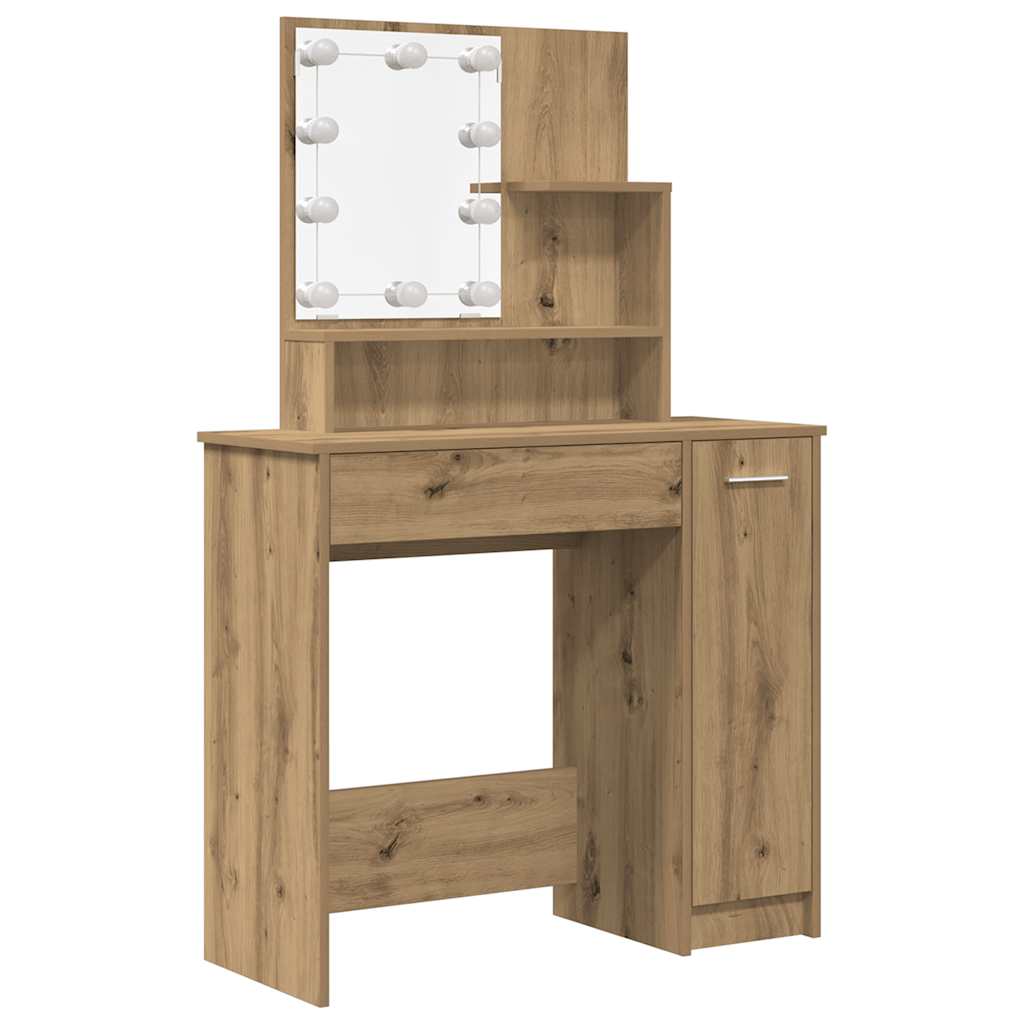 vidaXL Dressing Table Set with LED Artisan Oak Engineered Wood