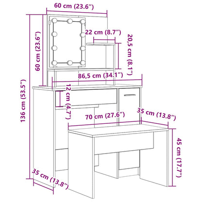 vidaXL Dressing Table Set with LED Artisan Oak Engineered Wood
