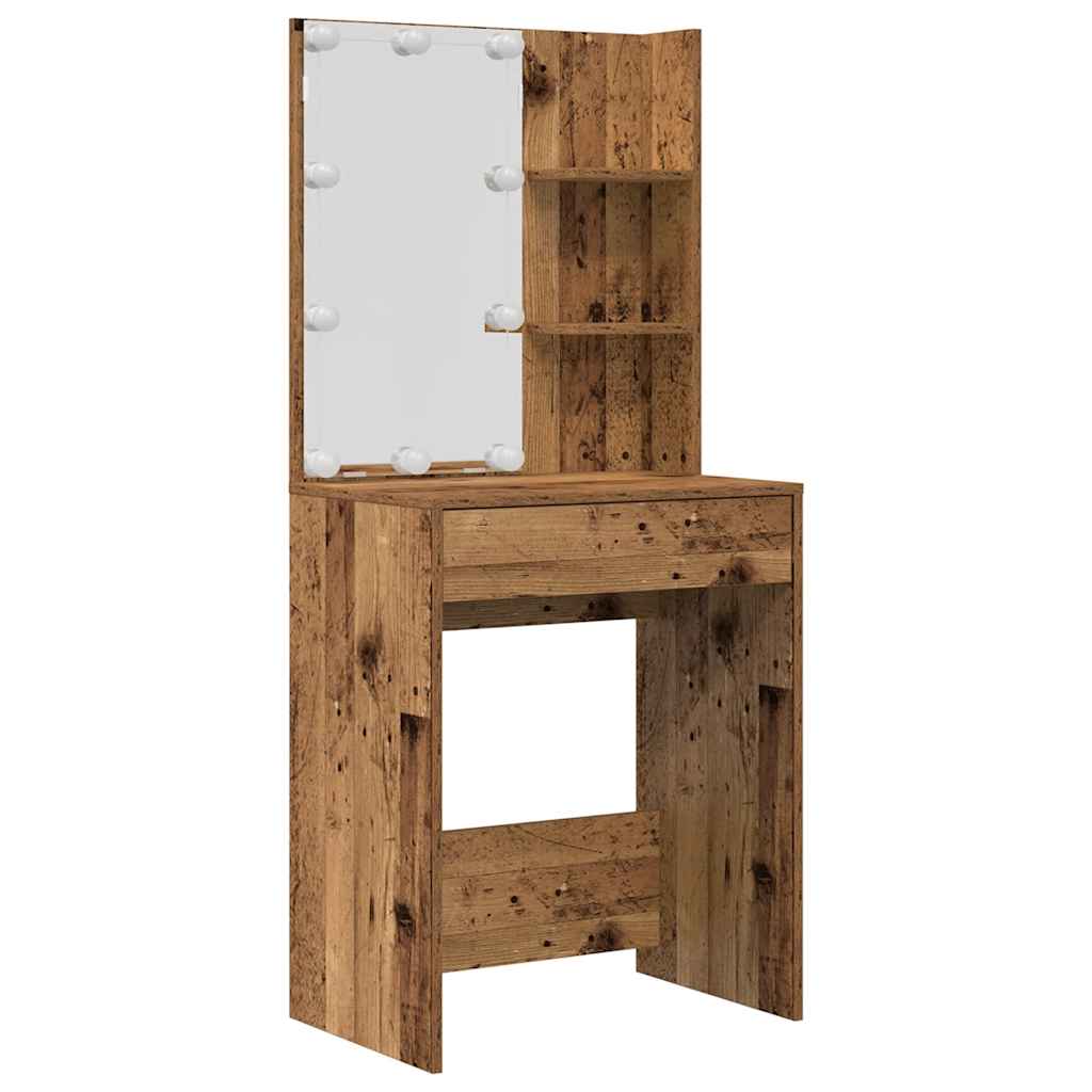 vidaXL Dressing Table Set with LED Old Wood Engineered Wood
