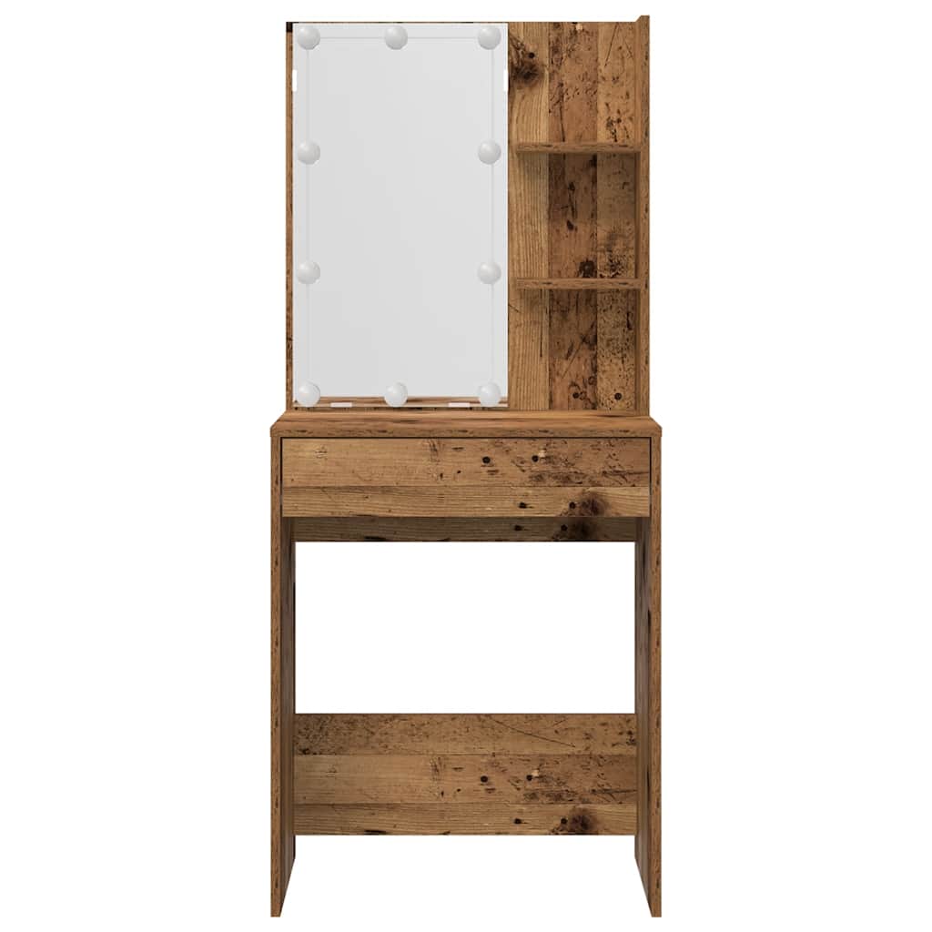 vidaXL Dressing Table Set with LED Old Wood Engineered Wood