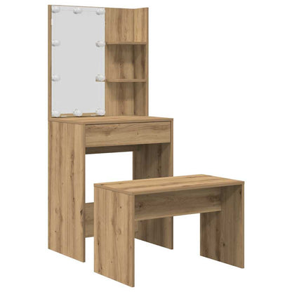 vidaXL Dressing Table Set with LED Artisan Oak Engineered Wood