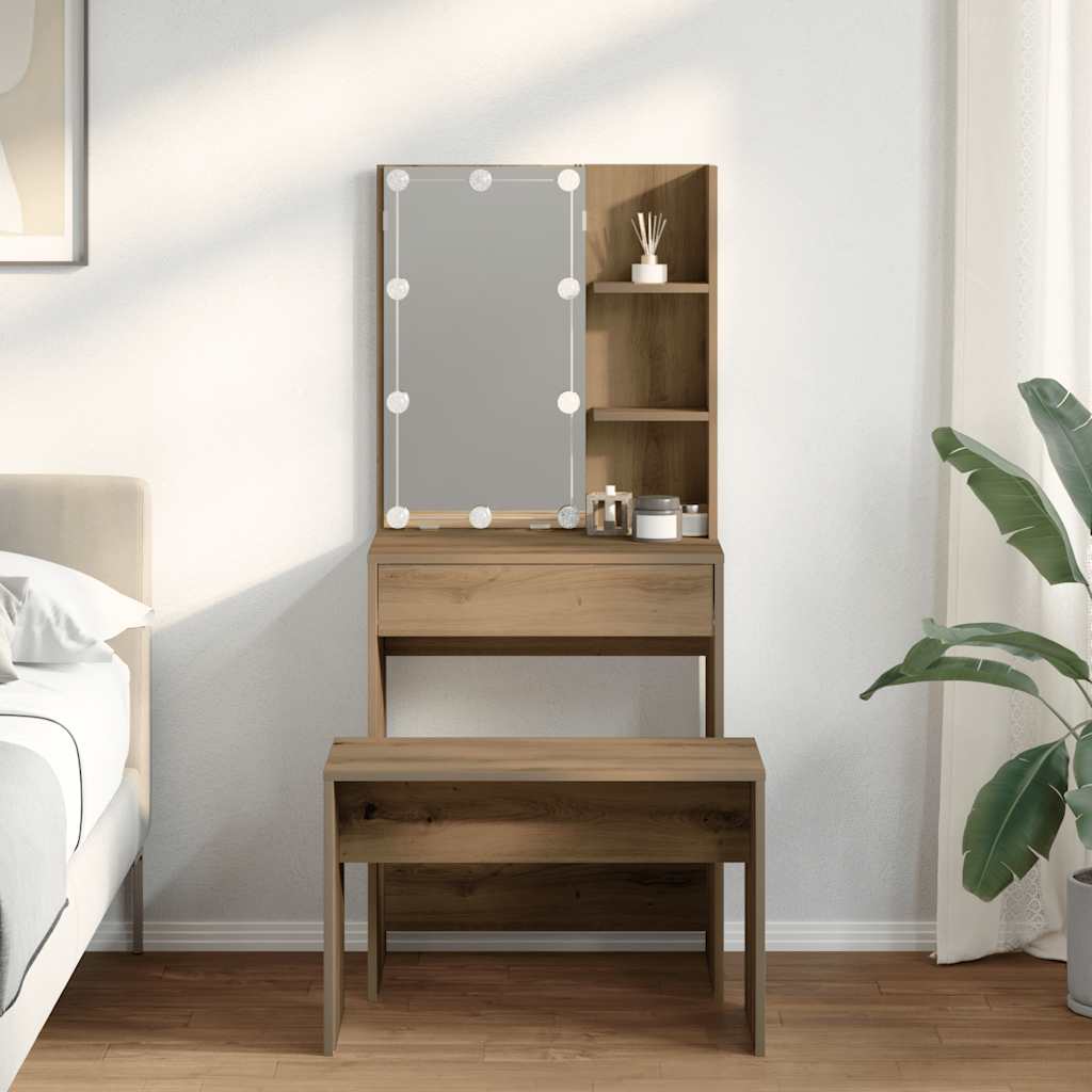 vidaXL Dressing Table Set with LED Artisan Oak Engineered Wood