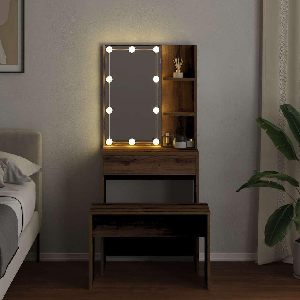 vidaXL Dressing Table Set with LED Artisan Oak Engineered Wood
