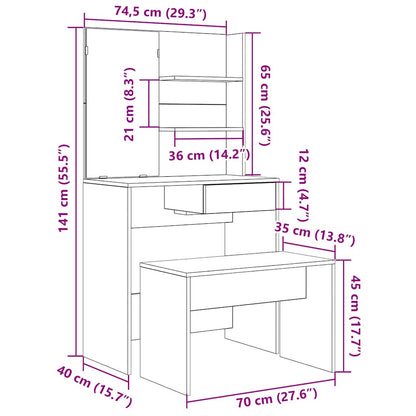 vidaXL Dressing Table Set Old Wood Engineered Wood