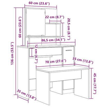 vidaXL Dressing Table Set Old Wood Engineered Wood
